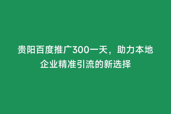 贵阳百度推广300一天，助力本地企业精准引流的新选择