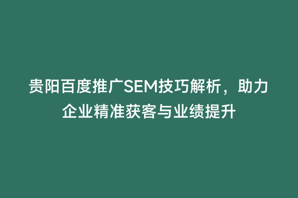 贵阳百度推广SEM技巧解析，助力企业精准获客与业绩提升