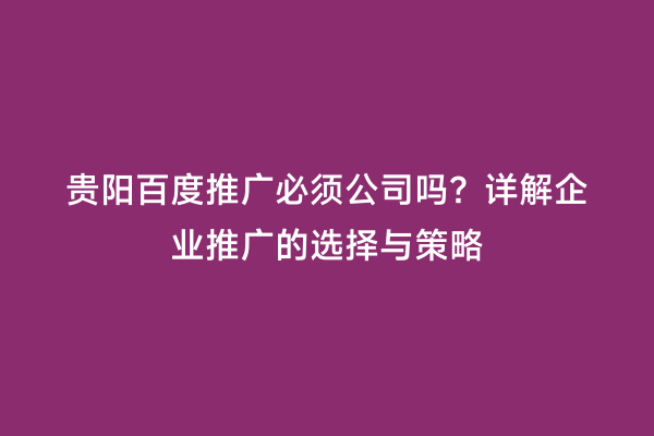 贵阳百度推广必须公司吗？详解企业推广的选择与策略