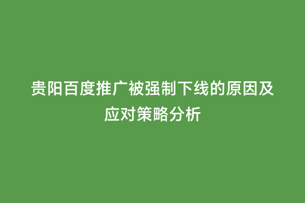 贵阳百度推广被强制下线的原因及应对策略分析