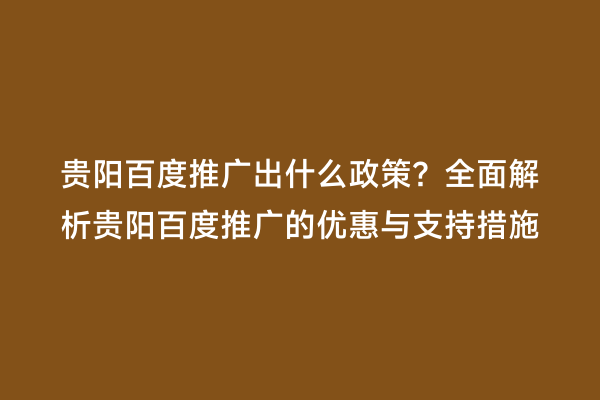贵阳百度推广出什么政策？全面解析贵阳百度推广的优惠与支持措施