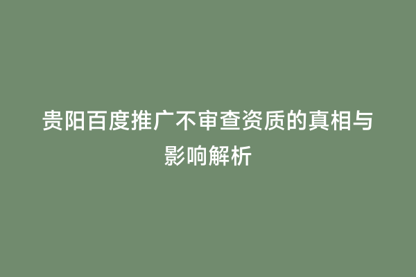 贵阳百度推广不审查资质的真相与影响解析