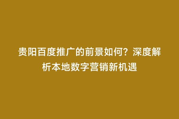 贵阳百度推广的前景如何？深度解析本地数字营销新机遇