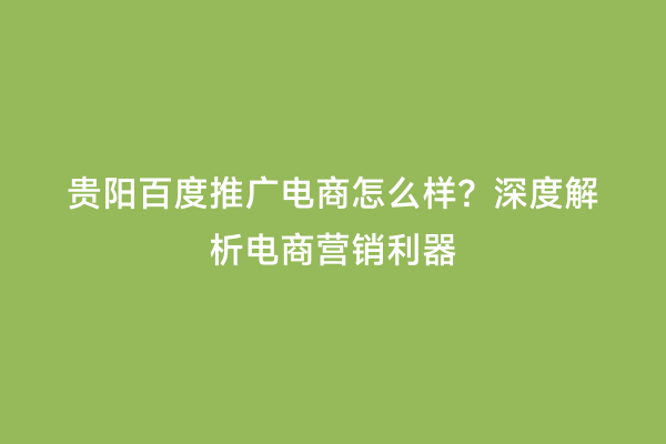 贵阳百度推广电商怎么样？深度解析电商营销利器