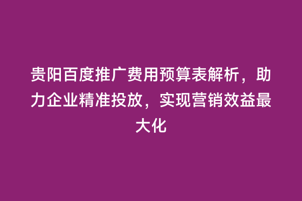 贵阳百度推广费用预算表解析，助力企业精准投放，实现营销效益最大化