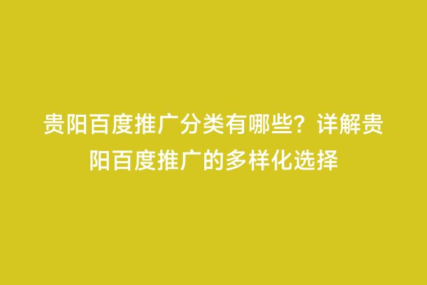 贵阳百度推广分类有哪些？详解贵阳百度推广的多样化选择