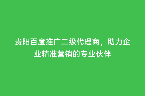贵阳百度推广二级代理商，助力企业精准营销的专业伙伴