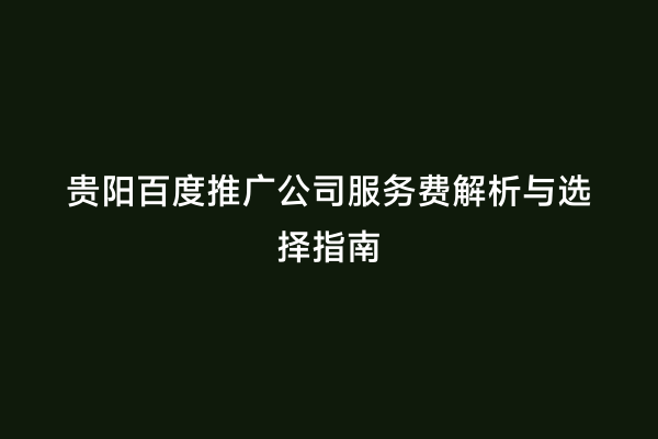 贵阳百度推广公司服务费解析与选择指南