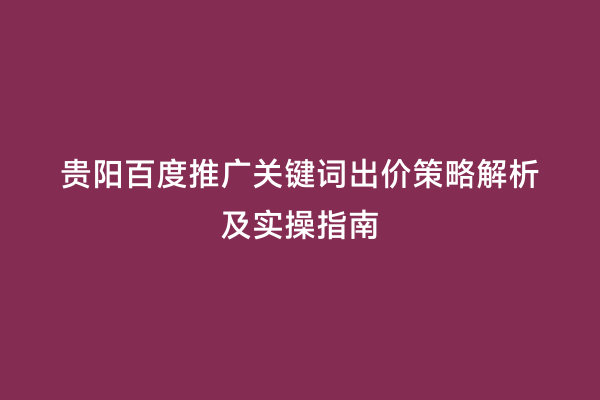 贵阳百度推广关键词出价策略解析及实操指南