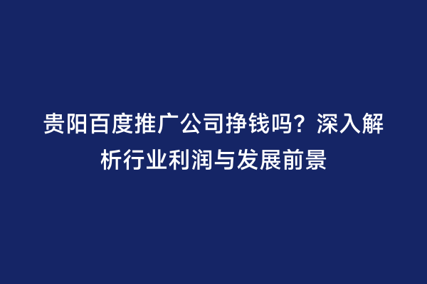 贵阳百度推广公司挣钱吗?深入解析行业利润与发展前景