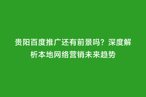 贵阳百度推广还有前景吗?深度解析本地网络营销未来趋势