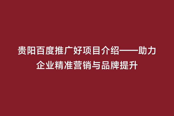贵阳百度推广好项目介绍——助力企业精准营销与品牌提升